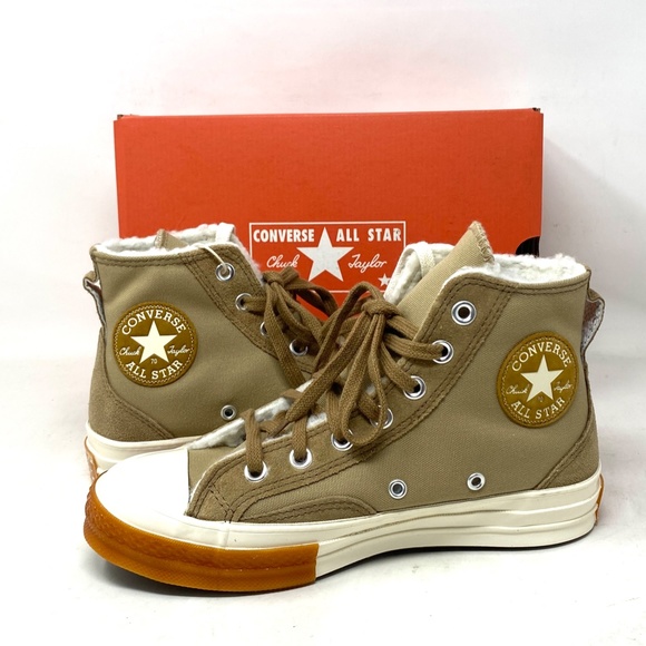 Converse Chuck 70 Sneakers High Casual Women Faux Fur Canvas Suede Khaki A04410C - Picture 7 of 11